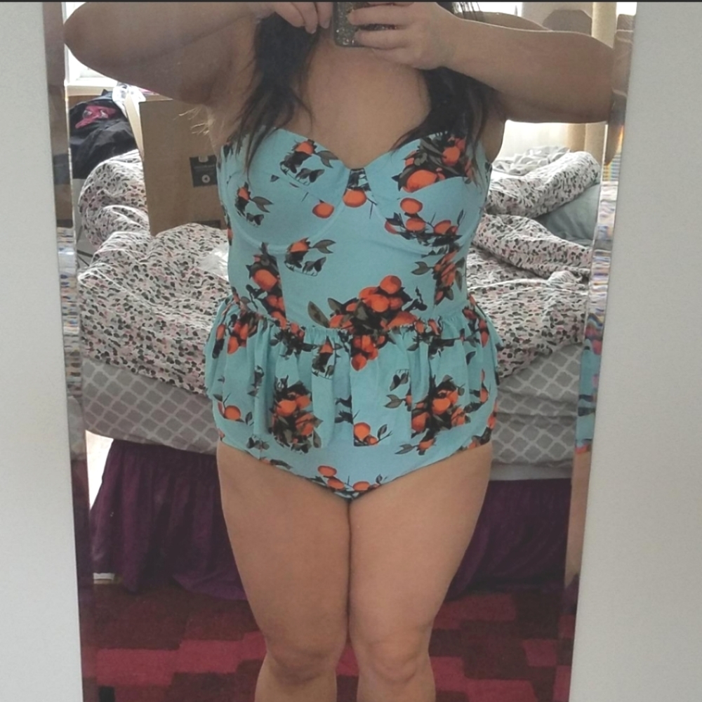 COCOSHIP peplum blue tangerine bathing suit Size 14